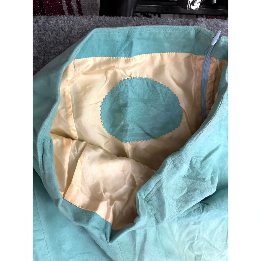Michelle Julene Leather Skirt Teal Distressed Patina OOAK Small‎